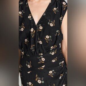 Veronica Beard Mini Dress Black Silk Blend Satin Floral Sleeveless size 4